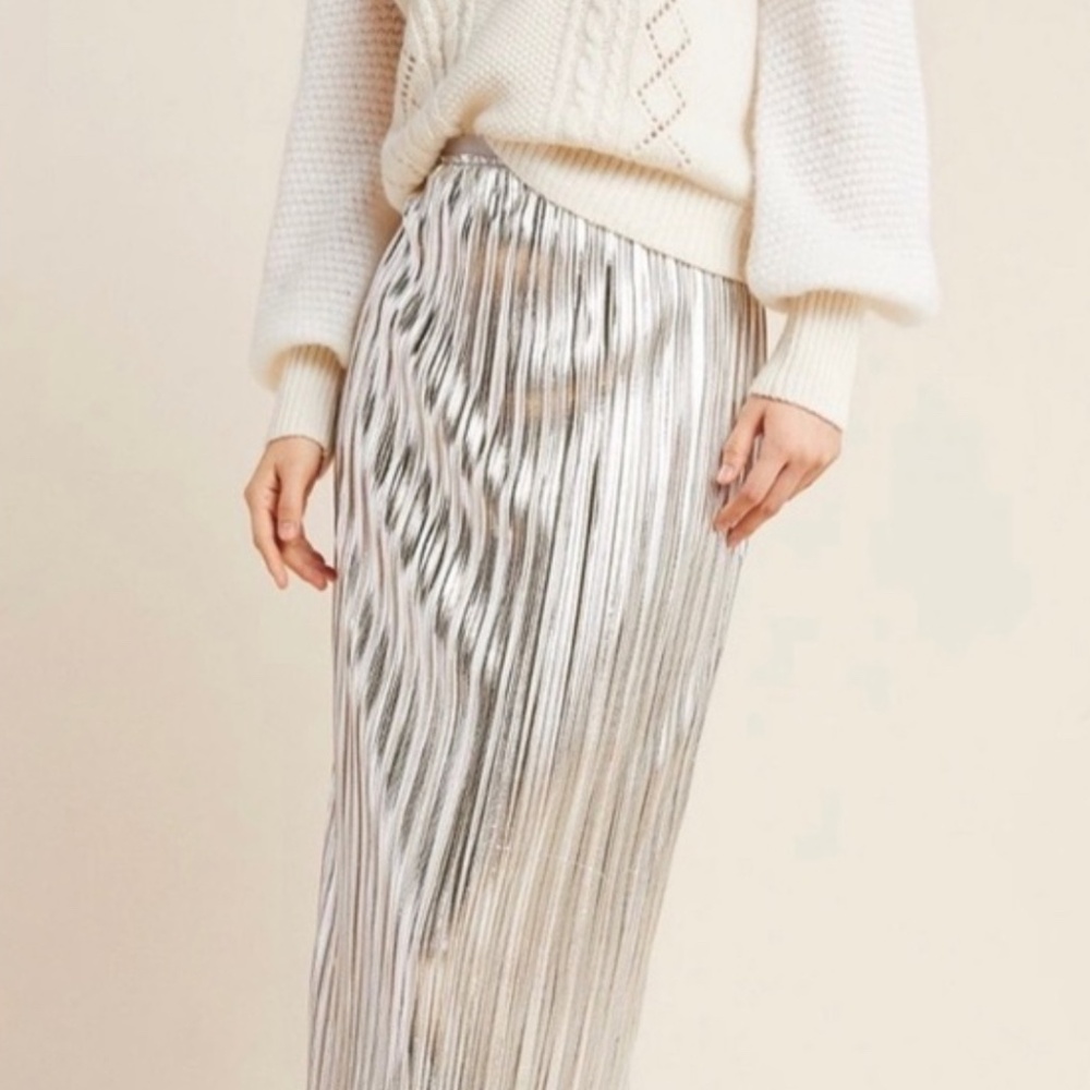 Maeve Nikola mid calf pleated skirt shimmer